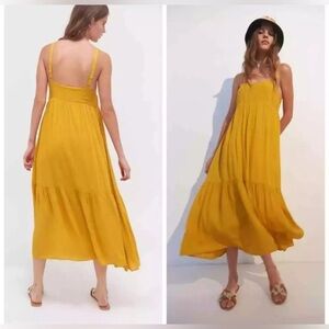 Urban Outfitters Mustard Tiered Babydoll Midi Dress, Small